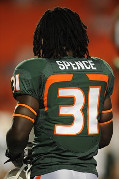 University of Miami Hurricanes linebacker Sean Spence #31 plays in a game against the North Carolina Tar Heels at Sun Life Stadium on October 23,...
