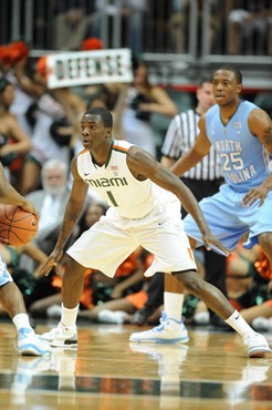 University of Miami Hurricanes guard, Durand Scott, #1 and the Canes play host to the North Carolina Tar Heels at the BankUnited Center on January 26,...