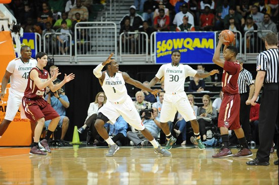 University of Miami Hurricanes guard,, Durand Scott, #1 and the Canes play host to the Boston College Eagles at the BankUnited Center on January 15,...
