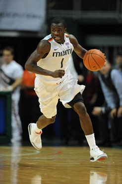 University of Miami Hurricanes guard, Durand Scott, #1, plays against the University of North Carolina Tar Heels at the BankUnited Center on January...