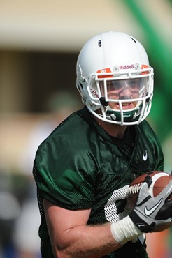 University of Miami tight end, Blake Ayles #86, in his first spring practice at Greentree Practice fields on March 5, 2011 on the University of Miami...