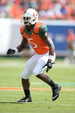 University of Miami Hurricanes linebacker Jermaine Grace #5 plays in a game against the Cincinnati Bearcats at Sun Life Stadium on October 11, 2014. ...