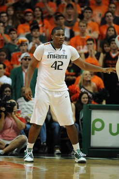 University of Miami Hurricanes center, Reggie Johnson #42, plays host to the University of North Carolina Tar Heels at the BankUnited Center on...