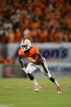 Wide receiver Phillip Dorsett #4 and the University of Miami Hurricanes defeated the Florida Atlantic Owls at Sun Life Stadium by a final score of...