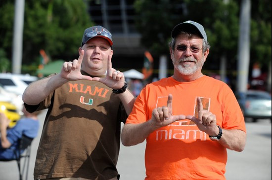 University of Miami Hurricane fans show their team spirit in a game against the Wake Forest Demon Deacons at Sun Life Stadium on October 26, 2013. ...