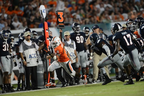 Running back Duke Johnson #8 had a carrier high 187 yards on 19 carries for a 9.8 yard average.  The University of Miami Hurricanes defeated the...