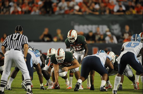 University of Miami Hurricanes quarterback Jacory Harris #12 plays in a game against the North Carolina Tar Heels at Sun Life Stadium on October 23,...