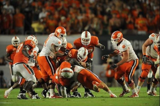 University of Miami Hurricanes defensive tackle Joe Joseph #91 plays in a game against the Clemson Tigers at Land Shark Stadium on October 24, 2009. ...
