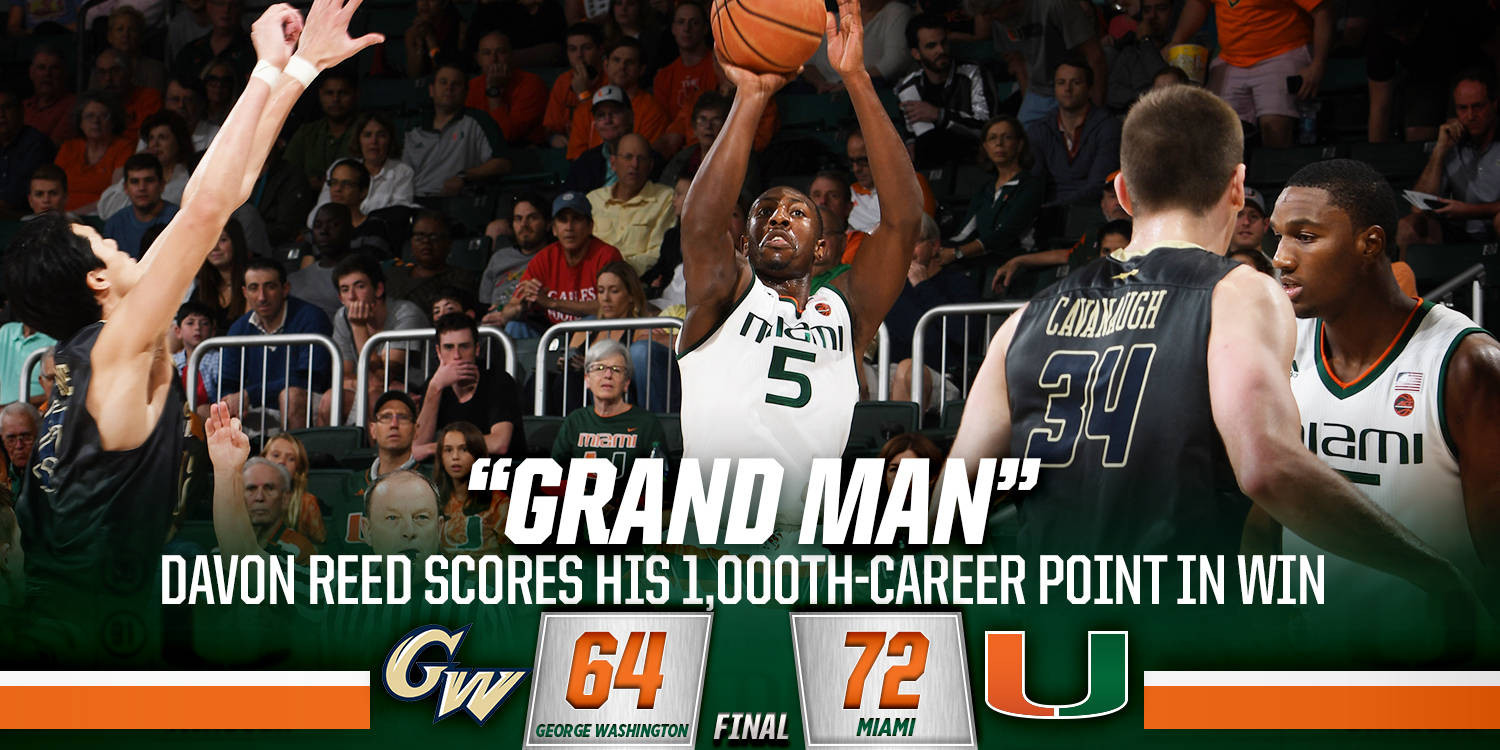 Reed leads Miami past George Washington 72-64