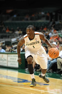 University of Miami Hurricanes guard, Durand Scott, #1 and the Canes play host to the Virginia Cavaliers at the BankUnited Center on February 5, 2011....