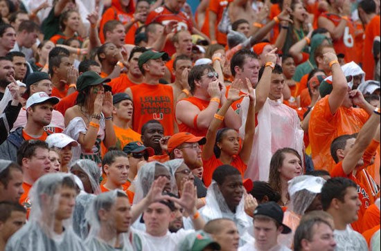 University of Miami Hurricanes fan's shows team spirit in a game against The Florida State Seminoles at Dolphin Stadium on October 4, 2008.    Photo...