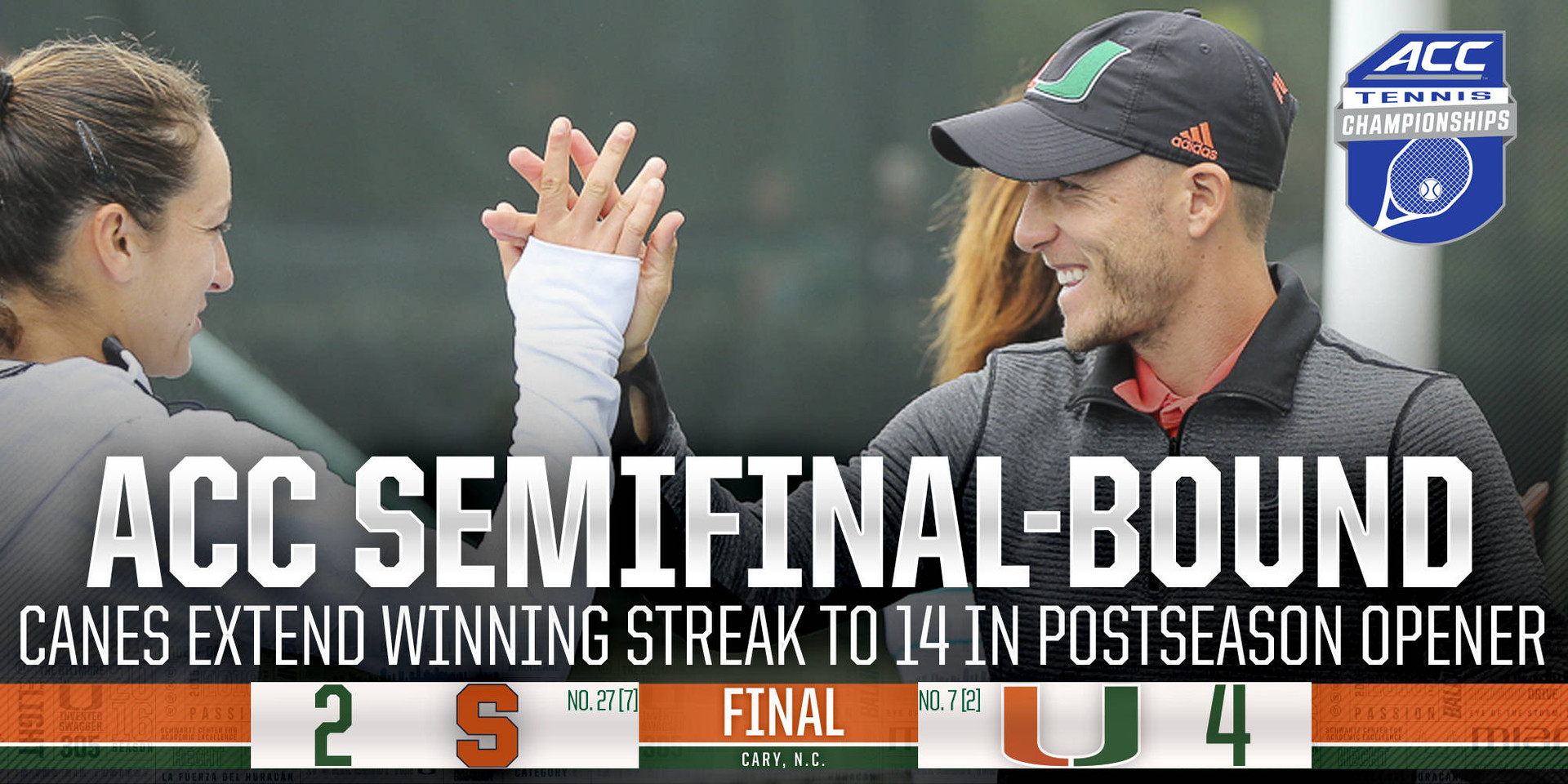 @CanesWTennis Downs Syracuse to Reach ACC Semis