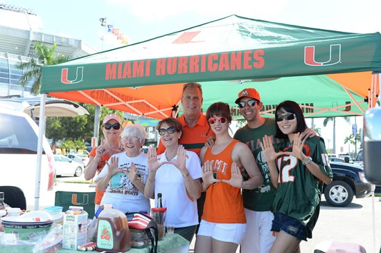 University of Miami Hurricane Fans tailgate at SunLife Stadium before a game against the Cincinnati Bearcats at Sun Life Stadium on October 11, 2014. ...