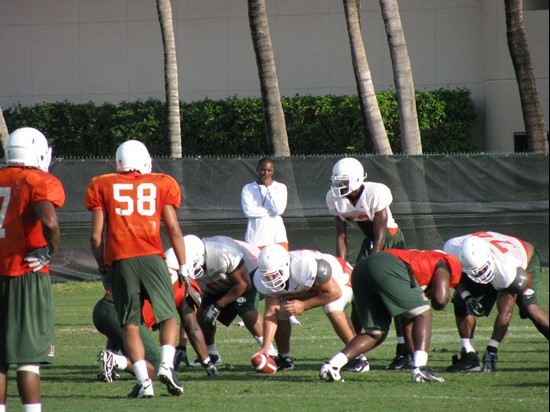 Randy Shannon looks on at practice Tuesday morning at the Greentree Practice Fields.