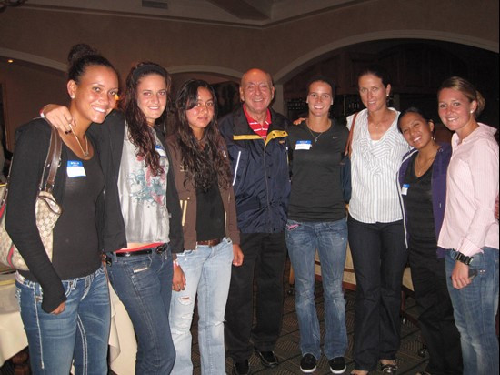 The University of Miami women's tennis team with ESPN college basketball analyst Dick Vitale