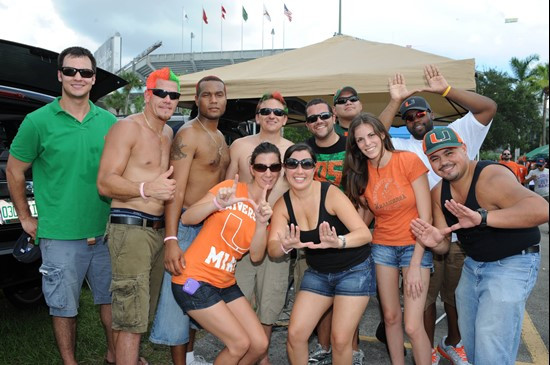 University of Miami Hurricane Fans tailgate at SunLife Stadium before a game against the Kansas State Wildcats at Sun Life Stadium on September 24,...