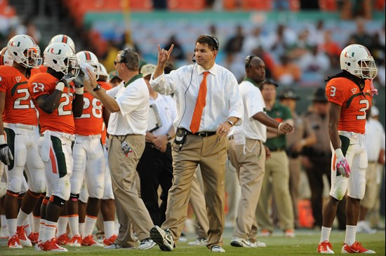 University of Miami Hurricanes head coach Al Golden on the sidelines in a game against the Georgia Tech Yellow Jackets at Sun Life Stadium on October...