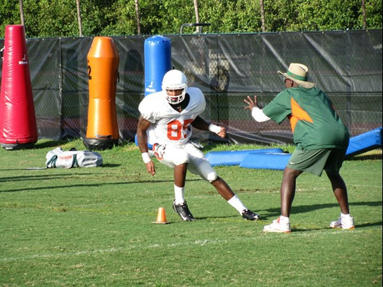 Leonard Hankerson (85) and Aubrey Hill at practice Tuesday morning at the Greentree Practice Fields.