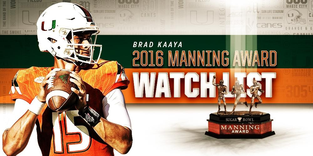 Kaaya Named to the Manning Award Watch List