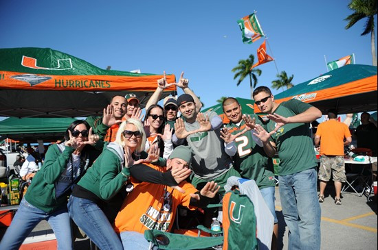 University of Miami Hurricane Fans tailgate at Sun Life Stadium before a game against the Maryland Terrapins at Sun Life Stadium on November 6, 2010. ...