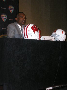 Randy Shannon speaking at Monday's Champs Sports Bowl Press Conference at the Marriott World Center Resort.