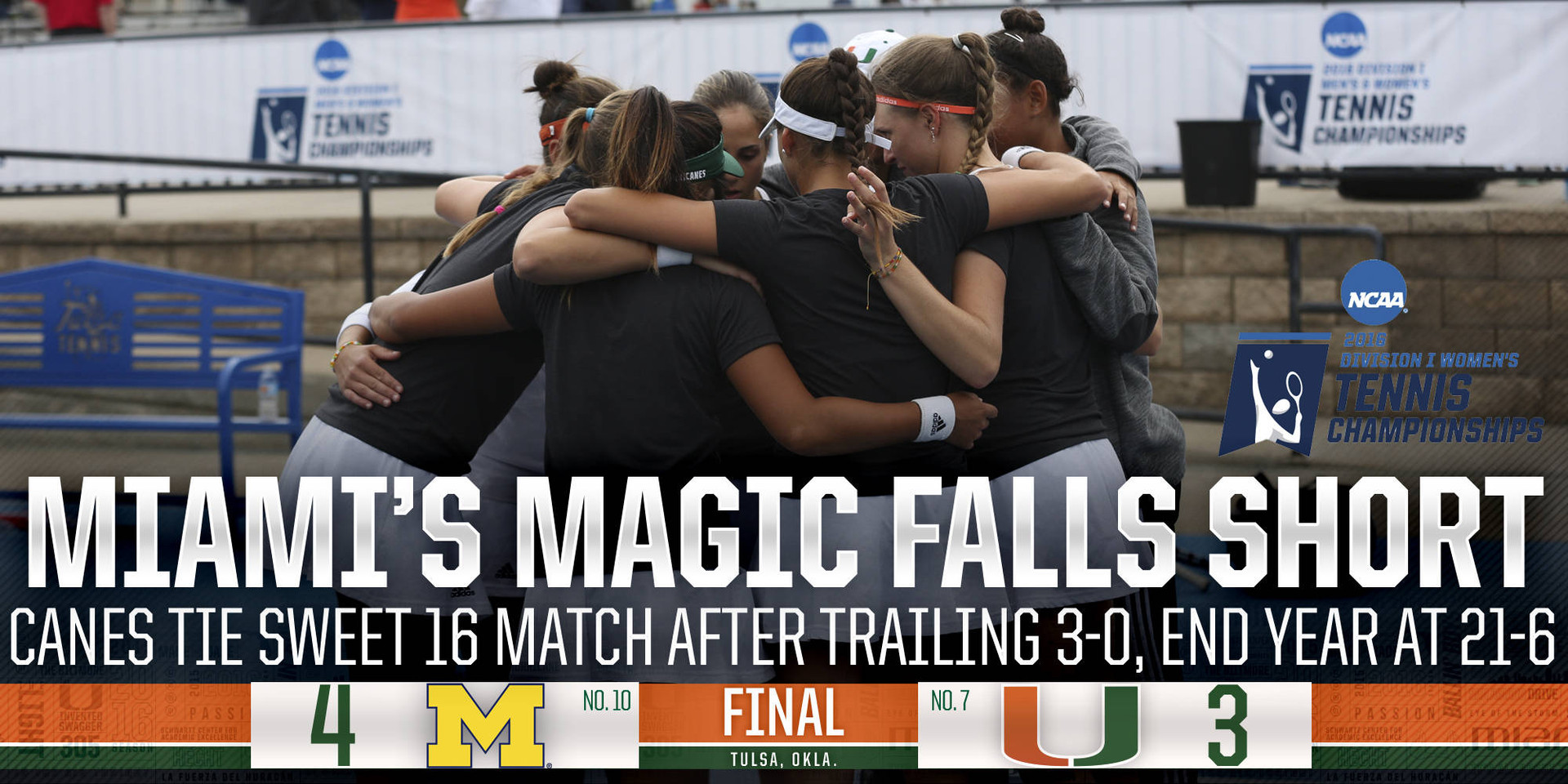 Miami Drops Sweet 16 Match to No. 10 Michigan, 4-3