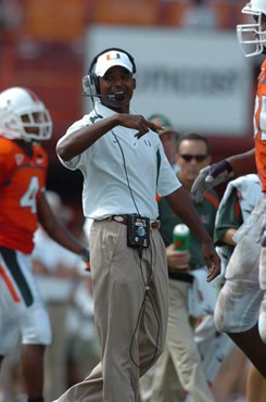 University of Miami Hurricanes head coach Randy Shannon in a game against the North Carolina State Wolfpack at the Orange Bowl on November 3, 2007.   ...