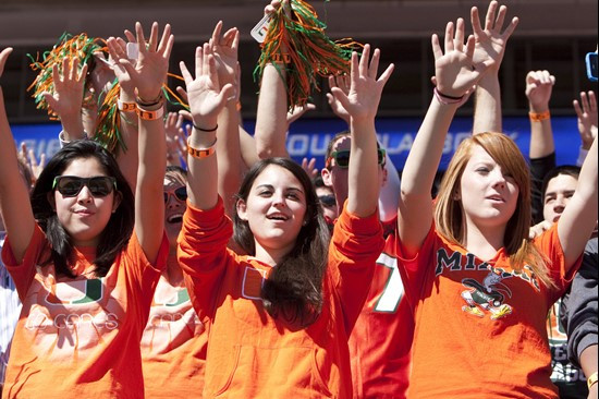 University of Miami Hurricane fans durring a game against the Maryland Terrapins at at Sun Life Stadium on November 6, 2010. Photo by Marco Garcia/SPN