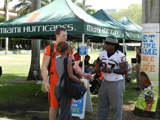 Members of the Miami Hurricanes football team recruited bone marrow donors with the University of Miami community during Wednesday?s third annual...