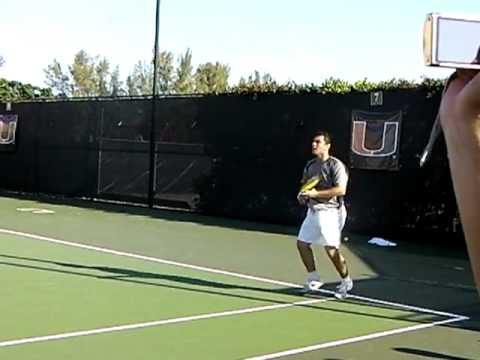 03/13/11 -- Miami's Gabriel Flores clinches match vs. #16 Georgia Tech
