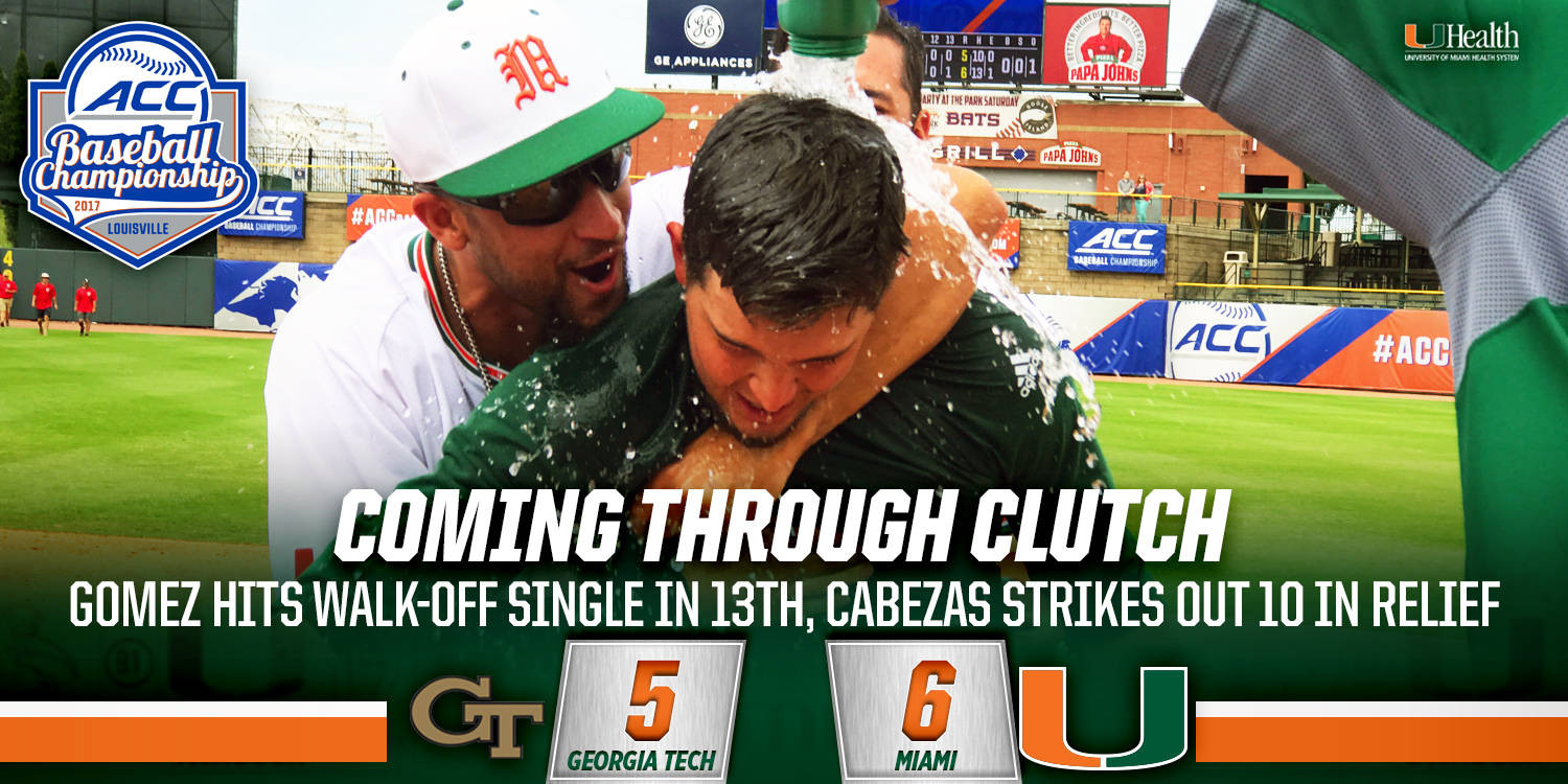 Gomez Lifts Miami to 6-5 Win in 13 Innings