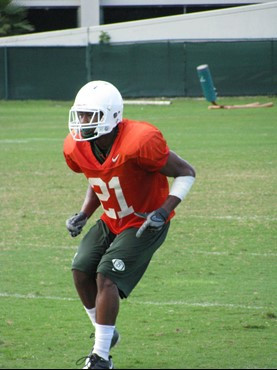 Brandon McGee (21) at practice Monday morning at the Greentree Practice Fields.