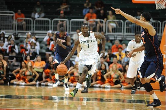 University of Miami Hurricanes guard, Durand Scott, #1 and the Canes play host to the Virginia Cavaliers at the BankUnited Center on February 5, 2011....