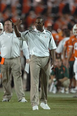 University of Miami Hurricanes head coach Randy Shannon in a game against the Texas A&M Aggies at the Orange Bowl on September 20, 2007.  The...