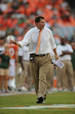University of Miami Hurricanes head coach Al Golden on the sidelines in a game against the Bethune Cookman Wildcats at Sun Life Stadium on October 1,...