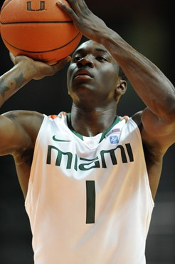 University of Miami Hurricanes guard, Durand Scott, #1, plays against the Maryland Terrapins at the BankUnited Center on March 2, 2011.  The...