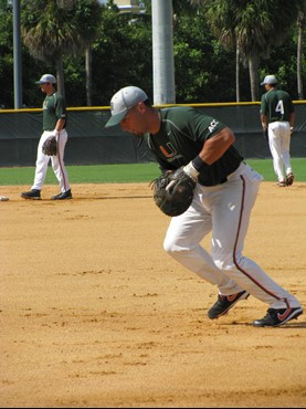Infielder Rony Rodriguez taking grounders at the first official fall practice on Oct. 15, 2009.