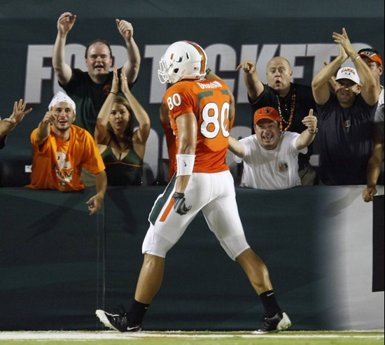 Jimmy Graham celebrates with fans after his touchdown run.