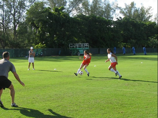 Women's soccer players and coaches at Friday's (Aug. 6, 2010) 8 a.m. training session.