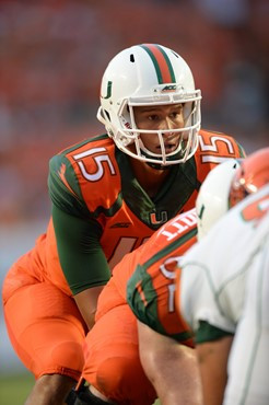University of Miami Hurricanes quarterback Brad Kaaya #15 plays in a game against the Florida A&M Rattlers at Sun Life Stadium on September 6, 2014. ...
