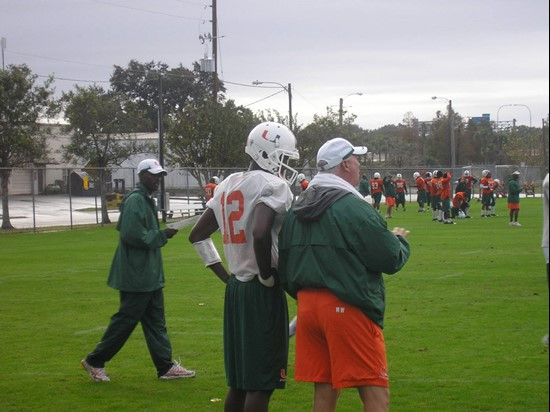 Jacory Harris and Mark Whipple at practice Friday afternoon at Thunder Field at the Florida Citrus Bowl Sports Complex.