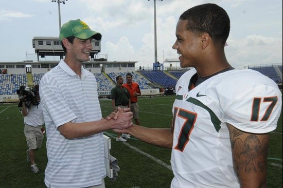 Stephen Morris and Ken Dorsey at the 2011 Miami Hurricanes Spring Football Game @ Lockhart Stadium