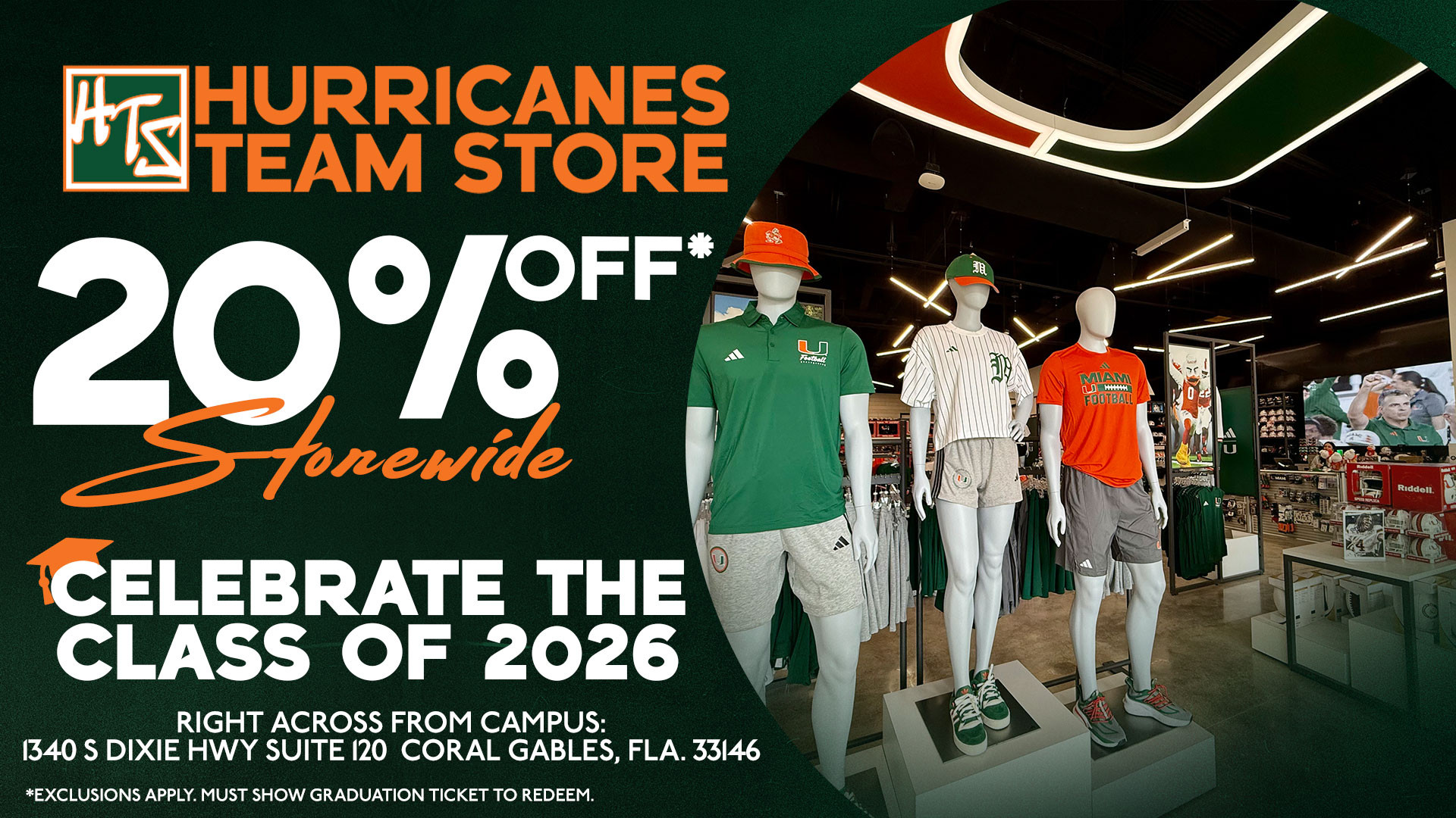 20% Off Canes Gear Right Across From Campus!