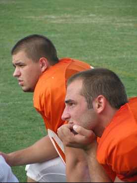 Jake Wieclaw (L) and Matt Bosher (R) at practice Wednesday morning at the Greentree Practice Fields.