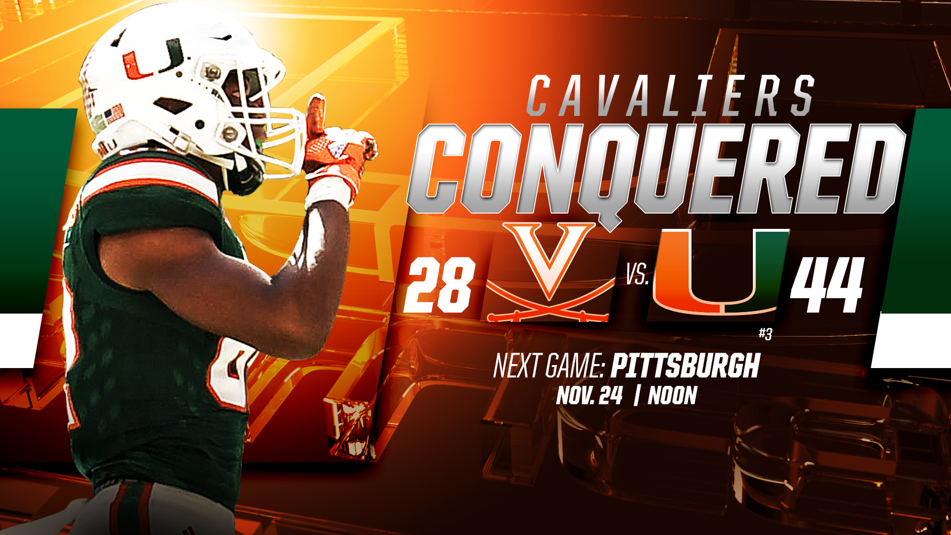 No. 3 Canes Rally Past Virginia, 44-28