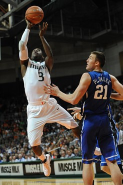University of Miami Hurricanes guard, Malcolm Grant #3, plays host to the Duke Blue Devils at the BankUnited Center on February 13, 2011.  Photo by...