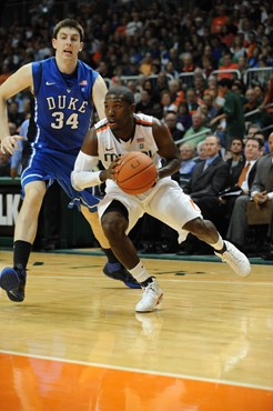 University of Miami Hurricanes guard, Malcolm Grant #3, plays host to the Duke Blue Devils at the BankUnited Center on February 13, 2011.  Photo by...