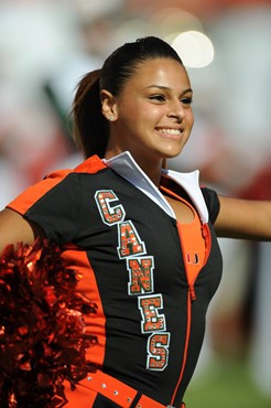 University of Miami Hurricane cheerleader&Atilde;&cent;s show their team spirit in a game against the Georgia Tech Yellow Jackets at Sun...