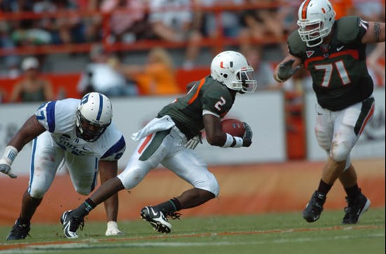 University of Miami running back Graig Cooper #2 carried the ball 12 times for 101 yards (an 8.4 yard average per carry) and a touchdown.  Cooper also...