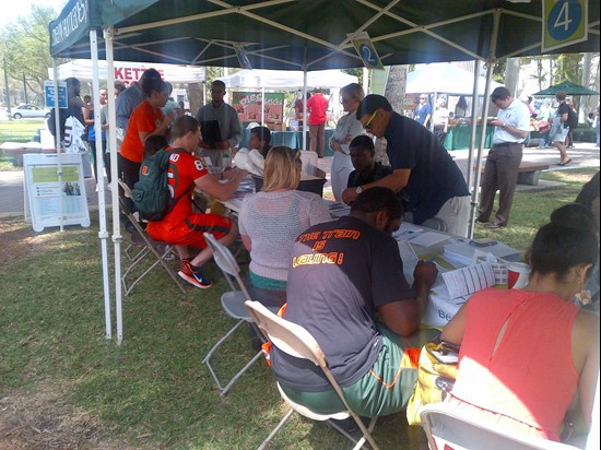 Members of the Miami Hurricanes football team recruited bone marrow donors with the University of Miami community during Wednesday?s third annual...